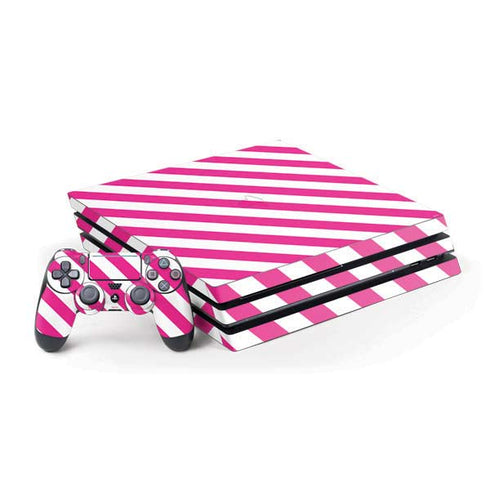 Pink and White Geometric Stripes PlayStation PS4 Skins